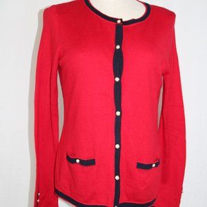 Talbots Red Cotton Cashmere/Cotton Blend Cardigan Sweater Pearl Buttons PM